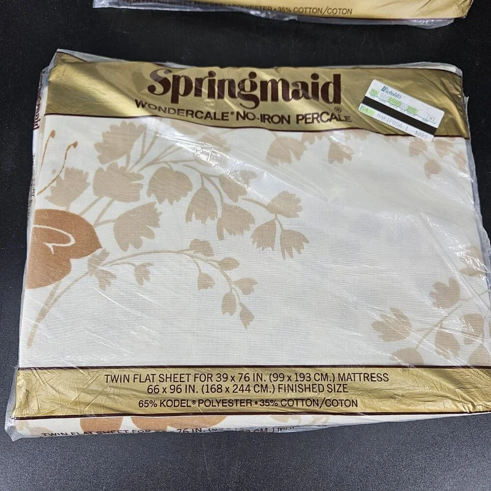 2 Vint Springmaid Wondercale Percale Twin Sheet Flat Fit Set Pillowcase Mariposa